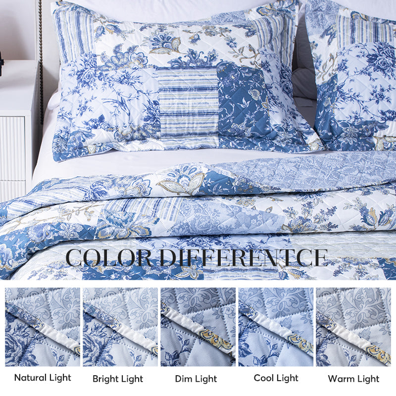 Kasentex Vintage Blue Patchwork Floral Quilt Set - All Season Bedding