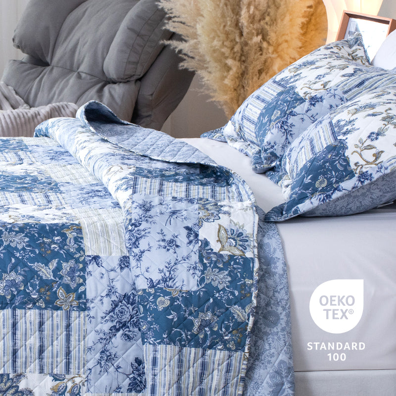 Kasentex Vintage Blue Patchwork Floral Quilt Set - All Season Bedding