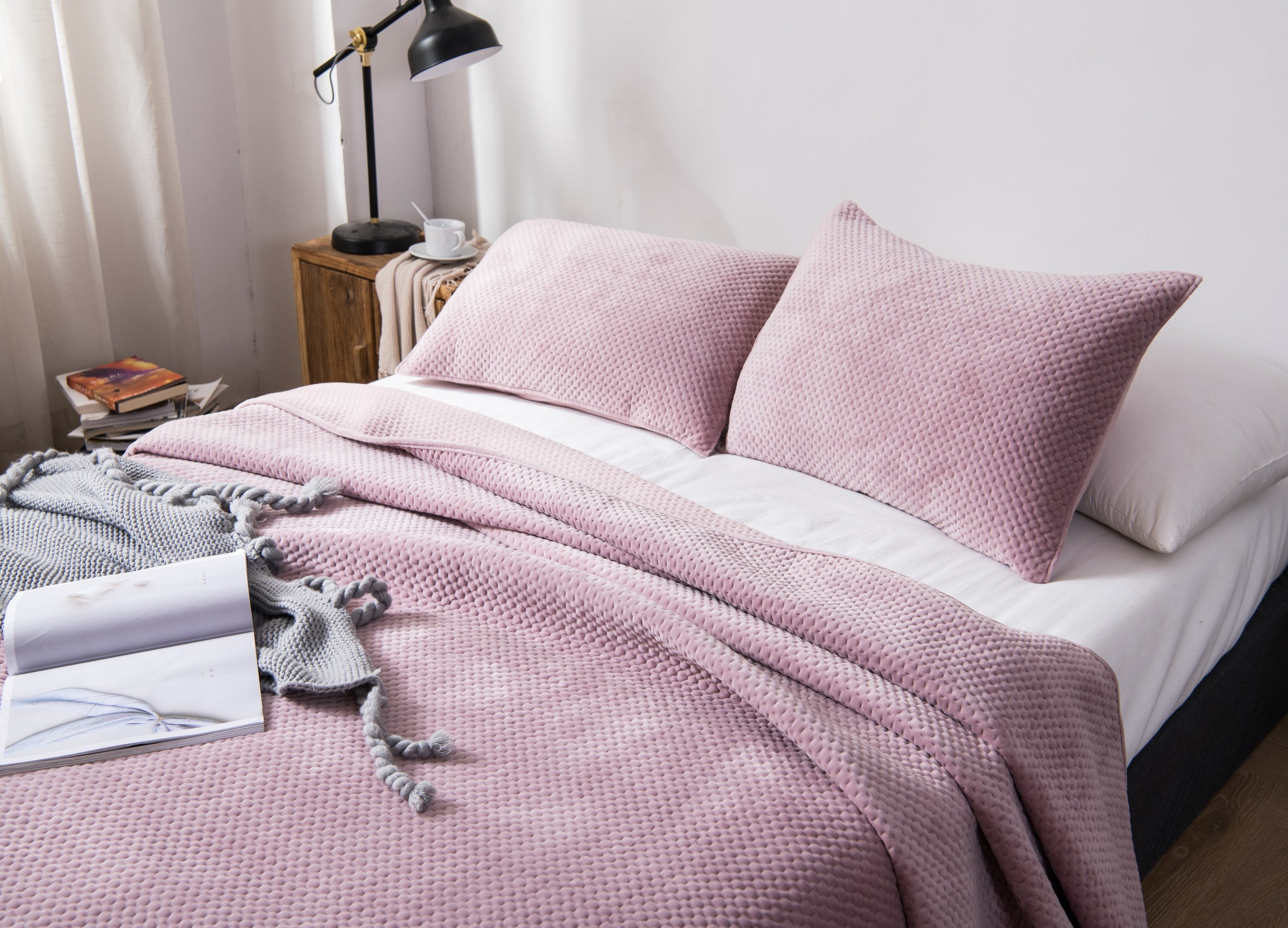 Pink and best sale grey bed throw