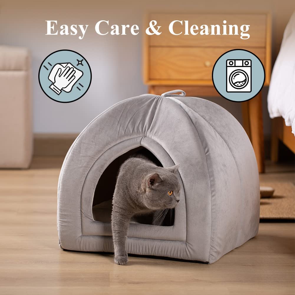 Kasentex Cat Bed for Indoor Cats 2 in 1 Cat House Pet Supplies for Large Cat or Small Dog Animal Cave Cat Tent with Removable Washable Pillow