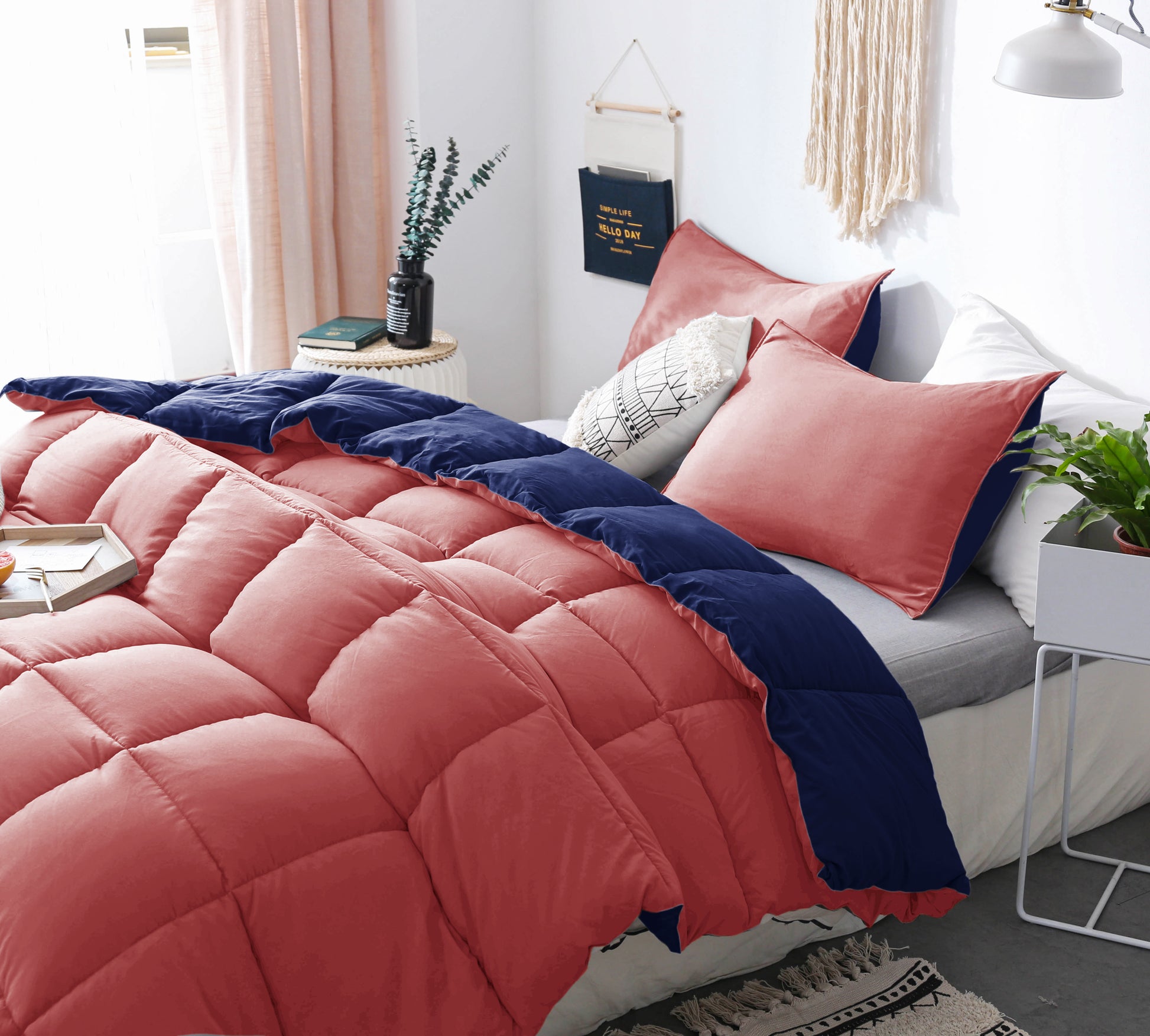 Fall Bedding Cozy Soft Reversible Luxury Down Alternative Comforter Set  Coral-Navy Great For Fall Season – Kasentex